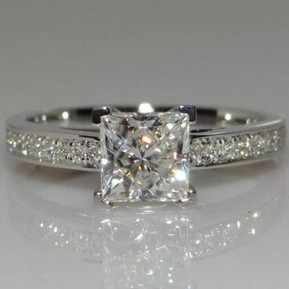 Jewelry - 925 SILVER SQUARE DIAMOND ENGAGEMENT RING